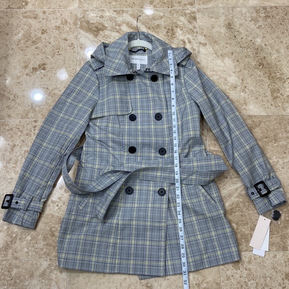 BCBGeneration Grey and Yellow Plaid Trench Coat. Size Small. NWT - Picture 5 of 11